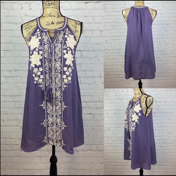Blue Rain Purple Embroidery Tassel Ties Dress - Picture 1 of 1